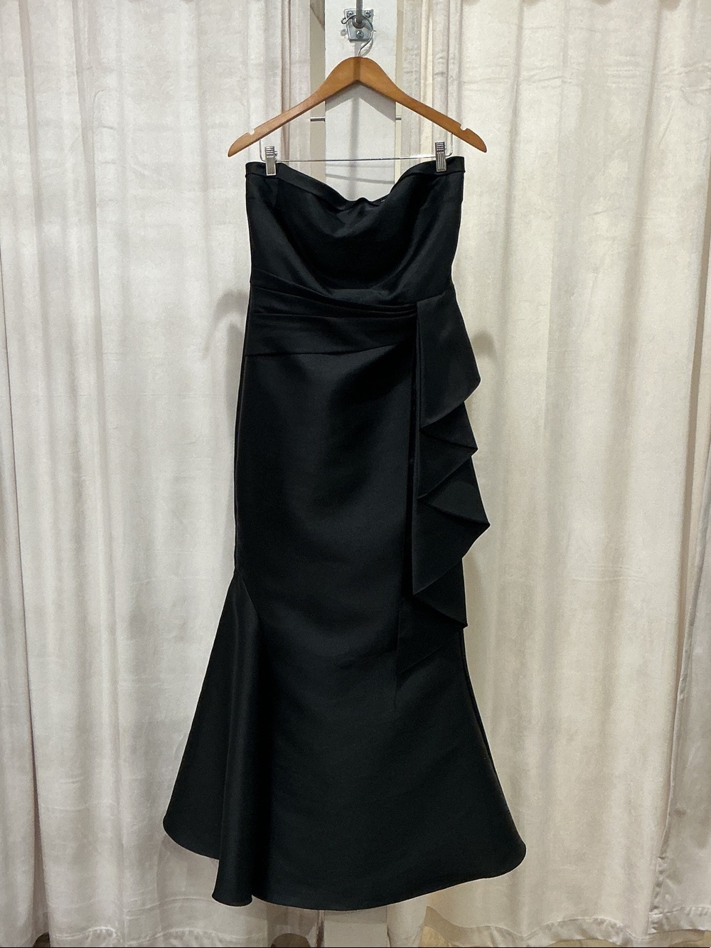 Bari Jay Black Strapless Ruffle-Accent Mermaid Dress